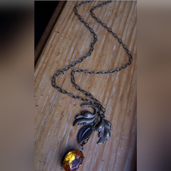 Autumn Vintage Yellow Gold Glass Jewel Necklace Earring Set, November Birthday - Picture 4 of 5